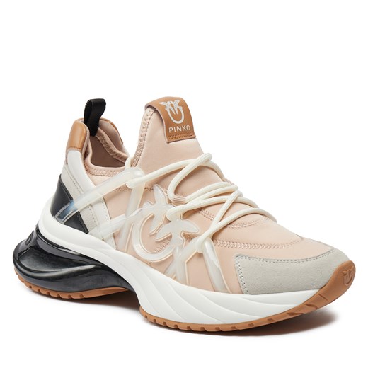 Buty sportowe damskie beżowe Pinko sneakersy płaskie sznurowane 