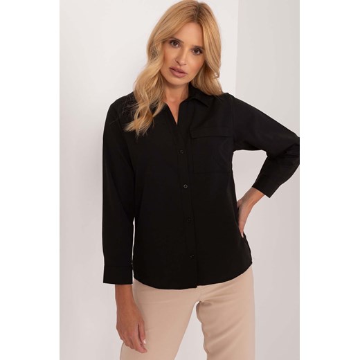 Czarna koszula damska z domieszką bawełny z kieszonką ze sklepu 5.10.15 w kategorii Koszule damskie - zdjęcie 169994361