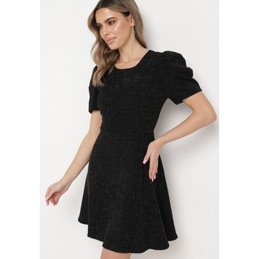 Czarna Sukienka Mini Rozkloszowana z Bufkami na Ramionach Oanne ze sklepu Born2be Odzież w kategorii Sukienki - zdjęcie 169999350