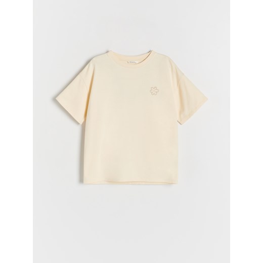 Reserved - T-shirt z aplikacją - jasnożółty ze sklepu Reserved w kategorii Bluzki dziewczęce - zdjęcie 170001644