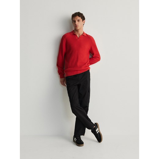 Reserved - Bawełniany longsleeve polo - czerwony ze sklepu Reserved w kategorii Swetry męskie - zdjęcie 170001841