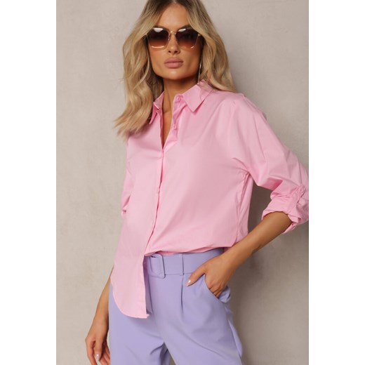 Różowa Klasyczna Koszula z Długimi Rękawami z Możliwością Podwinięcia Brennadia ze sklepu Renee odzież w kategorii Koszule damskie - zdjęcie 170006690
