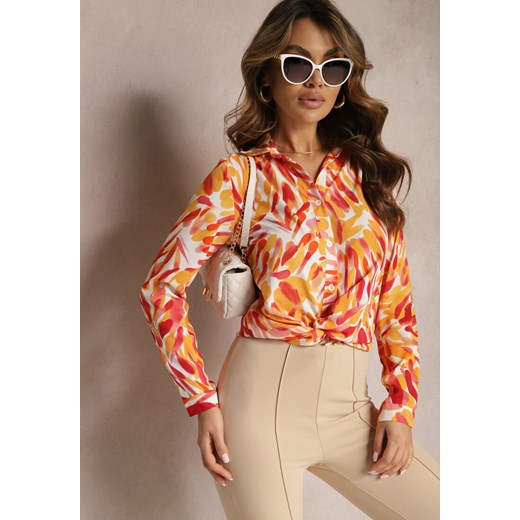 Pomarańczowa Koszula z Printem w Malarskim Stylu Teagania ze sklepu Renee odzież w kategorii Koszule damskie - zdjęcie 170007051