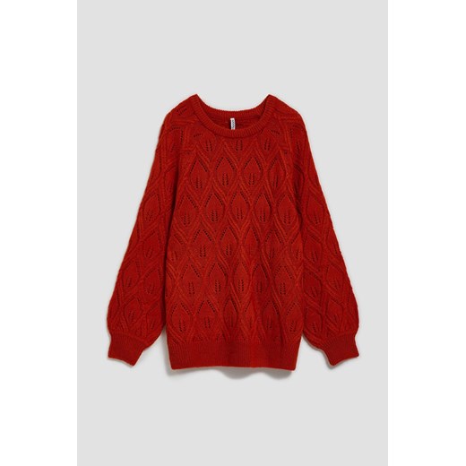 Ażurowy sweter pomarańczowy L okazyjna cena Moodo.pl