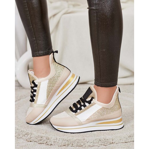 Buty sportowe damskie beżowe Royalfashion.pl sneakersy sznurowane płaskie