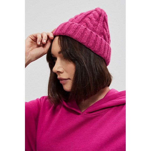 Ciepła czapka z warkoczowym spoltem fuksjowa uniwersalny Moodo.pl okazja