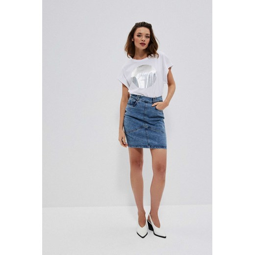 Jeansowa ołówkowa spódnica o długości przed kolano niebieska ze sklepu Moodo.pl w kategorii Spódnice - zdjęcie 170024424
