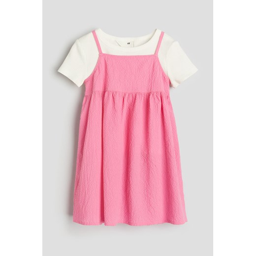 H & M - Komplet 2-częściowy z T-shirtem i sukienką - Różowy H & M 116 (5-6Y) H&M