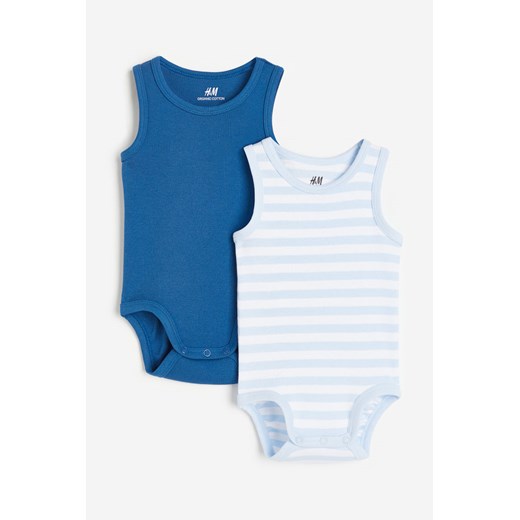 H & M - Bawełniane body bez rękawów 2-pak - Niebieski ze sklepu H&M w kategorii Body niemowlęce - zdjęcie 170039951