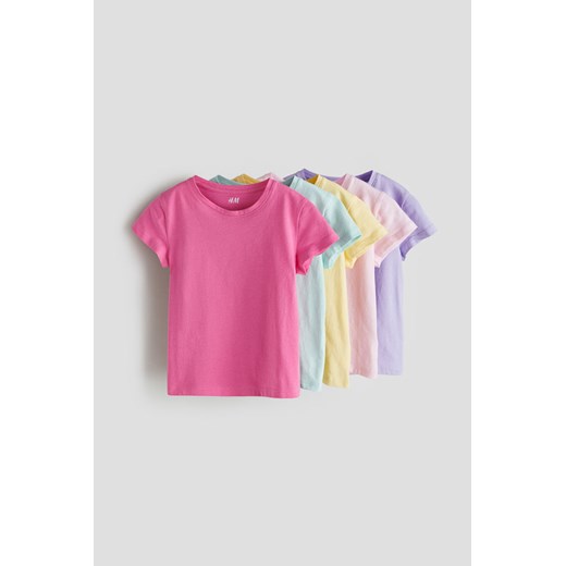 H & M - Bawełniany T-shirt 5-pak - Różowy ze sklepu H&M w kategorii Bluzki dziewczęce - zdjęcie 170039971
