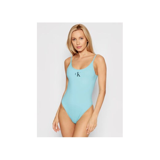 Calvin Klein Swimwear Strój kąpielowy Scoop Back KW0KW01341 Niebieski XS wyprzedaż MODIVO