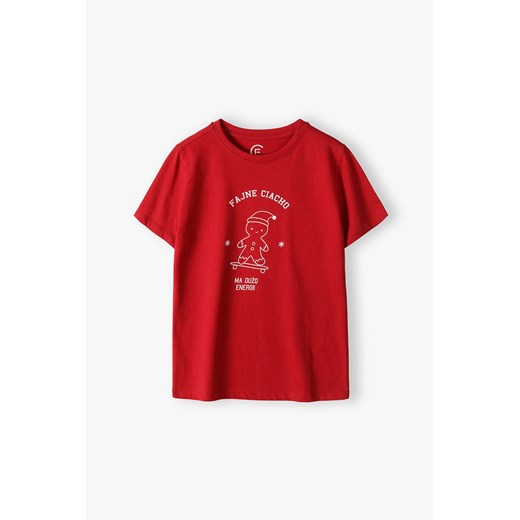 T-shirt chłopięcy z napisem "Fajne ciacho ma dużo energii" bordowy Family Concept By 5.10.15. 110 5.10.15