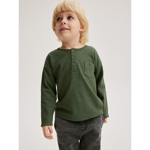 Reserved - Strukturalny longsleeve henley - zielony Reserved 80 (9-12 m.) Reserved