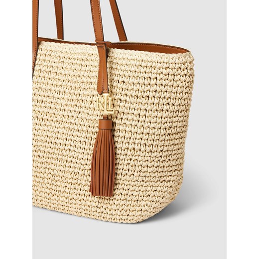 Shopper bag beżowa Ralph Lauren na ramię na wakacje matowa z aplikacjami 