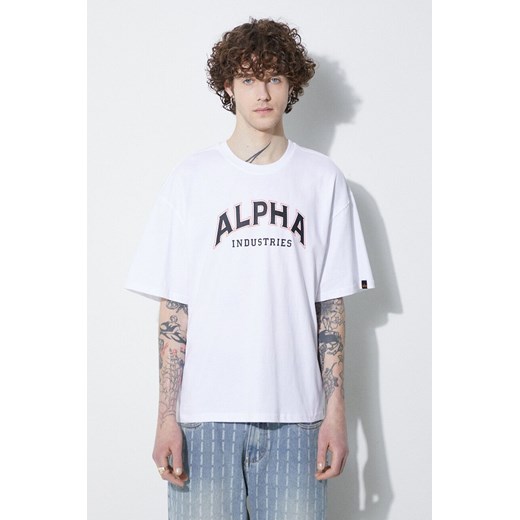 Alpha Industries t-shirt bawełniany College męski kolor biały z nadrukiem 146501 ze sklepu PRM w kategorii T-shirty męskie - zdjęcie 170064992