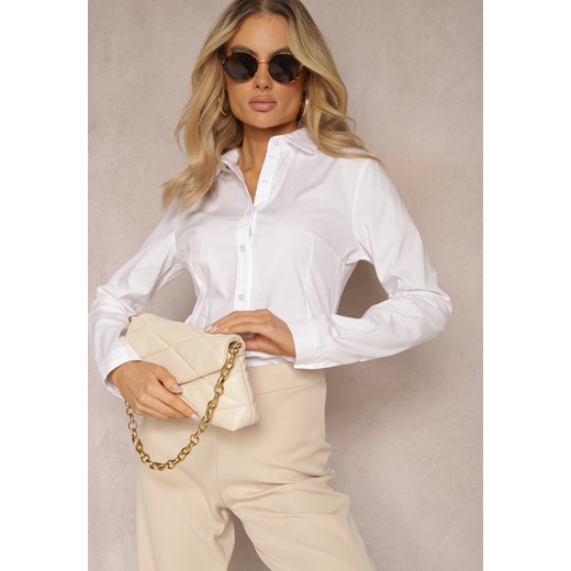 Biała Klasyczna Koszula z Gładkiej Bawełny z Długim Rękawem Corisande ze sklepu Renee odzież w kategorii Koszule damskie - zdjęcie 170068724