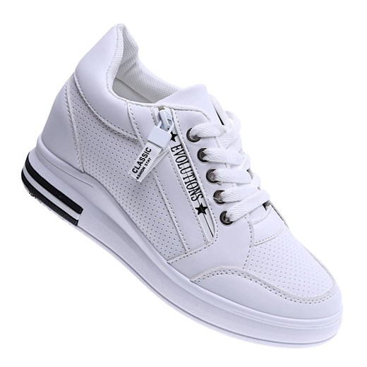 Sznurowane białe trampki sneakersy na koturnie /D7-3 15746 D432/ ze sklepu Pantofelek24.pl w kategorii Buty sportowe damskie - zdjęcie 170072744