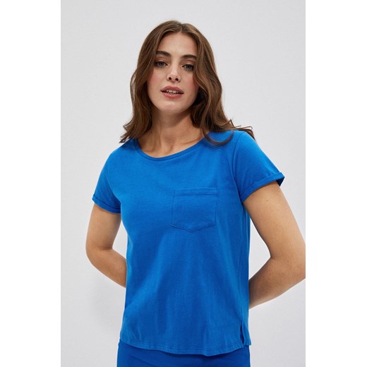 Bawełniany niebieski t-shirt damski z kieszonką ze sklepu 5.10.15 w kategorii Bluzki damskie - zdjęcie 170073163