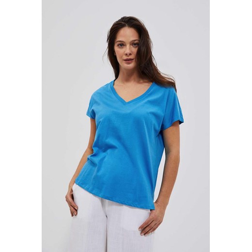 Niebieska bawełniana koszulka z dekoltem V ze sklepu 5.10.15 w kategorii Bluzki damskie - zdjęcie 170073164