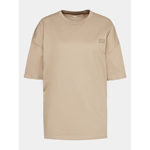 Bluzka damska Alpha Industries beżowa casual z okrągłym dekoltem