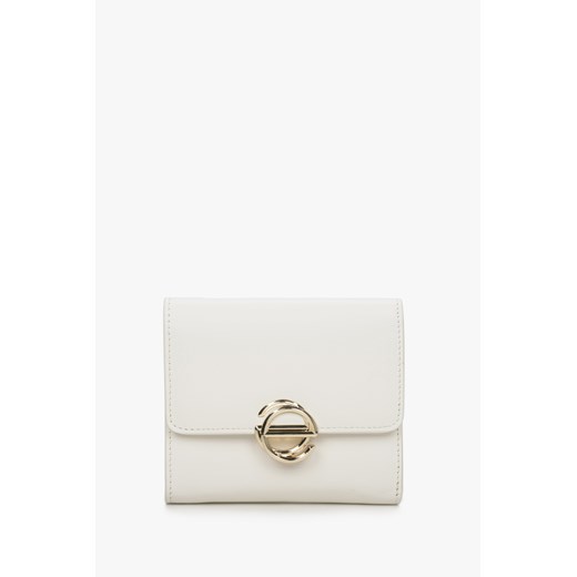 Estro: Mały jasnobeżowy portfel damski ze skóry naturalnej ze złotymi zdobieniami ze sklepu Estro w kategorii Portfele damskie - zdjęcie 170094280