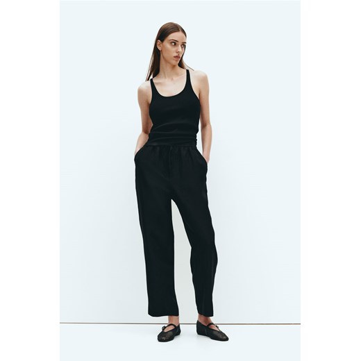H & M - Zwężane spodnie z domieszką lnu - Czarny ze sklepu H&M w kategorii Spodnie damskie - zdjęcie 170103740