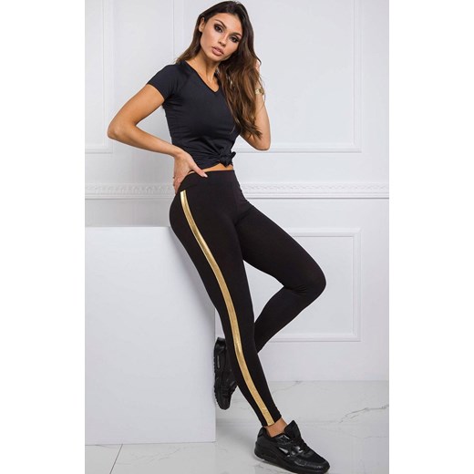 Legginsy damskie czarne z złotym lampasem RV-LG-R4766.06, Kolor czarno-złoty, Rozmiar XL, Rue Paris ze sklepu Primodo w kategorii Spodnie damskie - zdjęcie 170104464