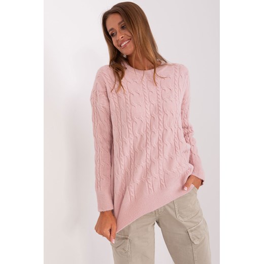 Jasnoróżowy klasyczny sweter damski z warkoczami ze sklepu 5.10.15 w kategorii Swetry damskie - zdjęcie 170107804