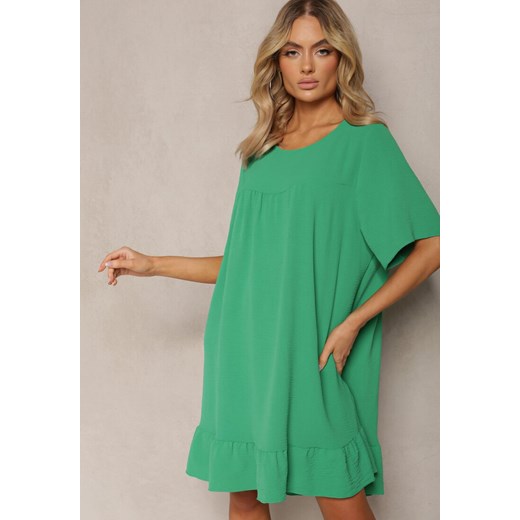Zielona Rozkloszowana Sukienka Mini Ozdobiona Falbankami Lermiona ze sklepu Renee odzież w kategorii Sukienki - zdjęcie 170109671
