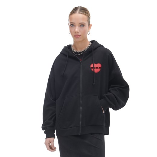 Cropp - Czarna rozpinana bluza z sercem - czarny ze sklepu Cropp w kategorii Bluzy damskie - zdjęcie 170110564