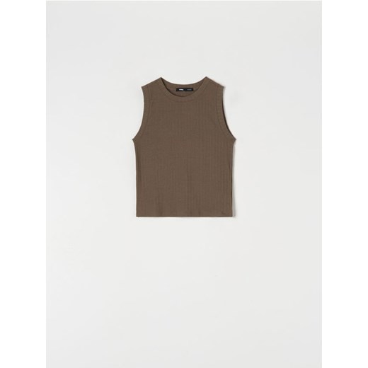 Bluzka damska brązowa Sinsay z okrągłym dekoltem 