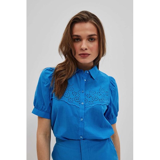 Niebieska ażurowa koszula damska z bufiastymi rękawami ze sklepu 5.10.15 w kategorii Koszule damskie - zdjęcie 170111571