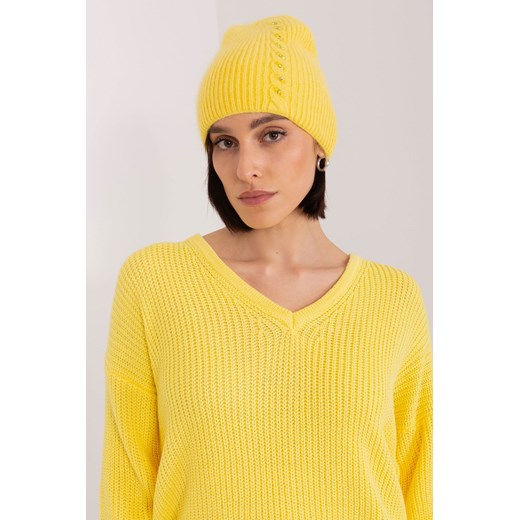 Żółta damska czapka z dzianiny Wool Fashion Italia one size wyprzedaż 5.10.15