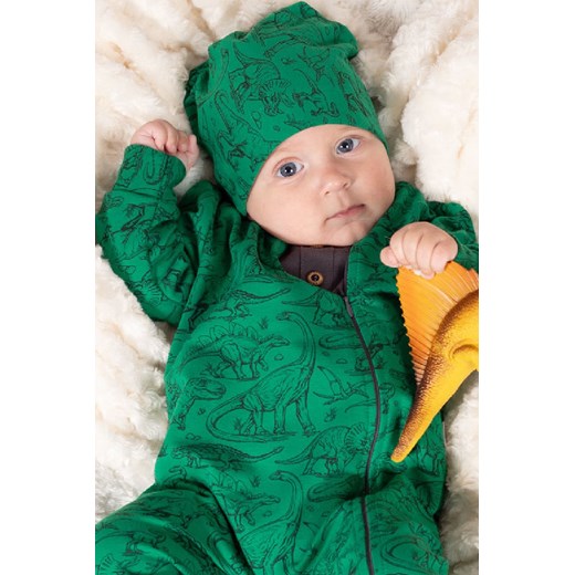 Zielona czapka niemowlęca dzianinowa w dinozaury ze sklepu 5.10.15 w kategorii Czapki dziecięce - zdjęcie 170111693