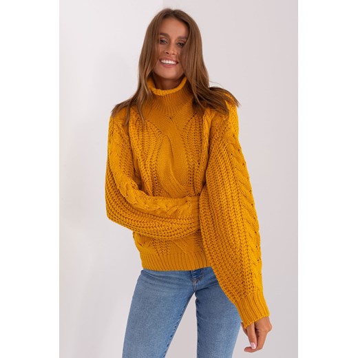 Ciemnożółty damski sweter oversize z golfem ze sklepu 5.10.15 w kategorii Swetry damskie - zdjęcie 170111754