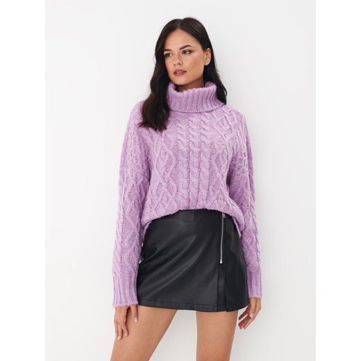 Mohito - Liliowy sweter z ozdobnym splotem - lawendowy ze sklepu Mohito w kategorii Swetry damskie - zdjęcie 170111973