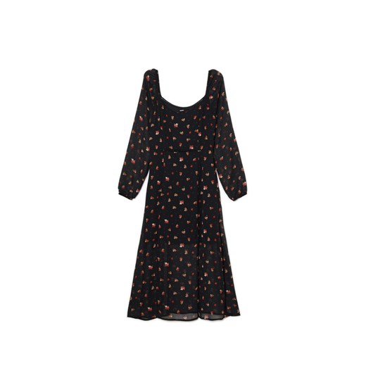 Cropp - Szyfonowa sukienka w kwiaty - czarny ze sklepu Cropp w kategorii Sukienki - zdjęcie 170112050