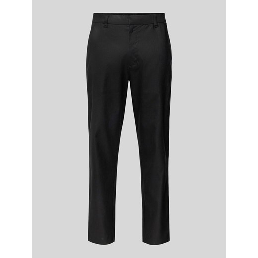 Spodnie lniane o kroju tapered fit z detalem z logo ze sklepu Peek&Cloppenburg  w kategorii Spodnie męskie - zdjęcie 170117594