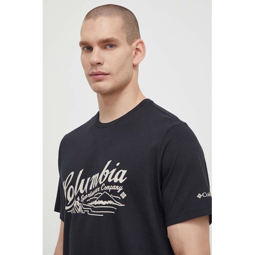 Columbia t-shirt bawełniany Rockaway River kolor czarny wzorzysty 2022181 ze sklepu ANSWEAR.com w kategorii T-shirty męskie - zdjęcie 170121830