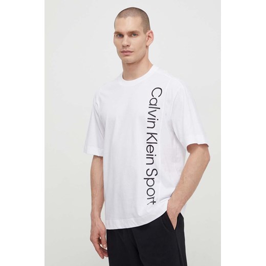 Calvin Klein Performance t-shirt bawełniany męski kolor biały z nadrukiem ze sklepu ANSWEAR.com w kategorii T-shirty męskie - zdjęcie 170122024