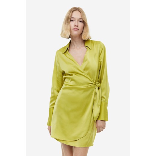 H & M - Satynowa sukienka kopertowa - Żółty ze sklepu H&M w kategorii Sukienki - zdjęcie 170123121