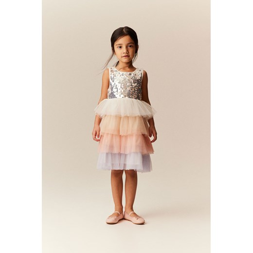 H & M - Tiulowa sukienka z cekinami - Biały ze sklepu H&M w kategorii Sukienki dziewczęce - zdjęcie 170123174