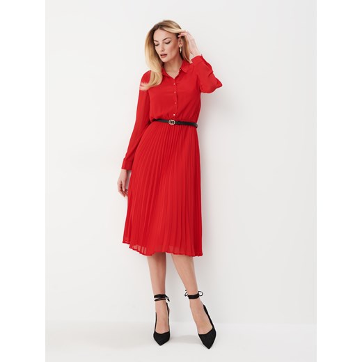 Mohito - Czerwona sukienka midi z plisowanym dołem - czerwony ze sklepu Mohito w kategorii Sukienki - zdjęcie 170124180