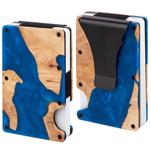 Aluminiowe etui z klipsem na karty kredytowe (drewno + niebieska żywica) ze sklepu Koruma ID Protection w kategorii Etui - zdjęcie 170126182