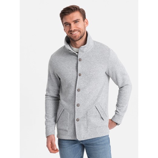 Bluza męska casual ze stójką zapinana na guziki - szary melanż V2 OM-SSZP-0171 L okazja ombre