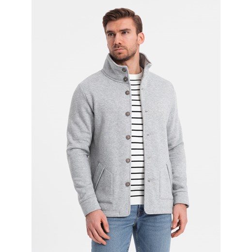 Bluza męska casual ze stójką zapinana na guziki - szary melanż V2 OM-SSZP-0171 M ombre promocyjna cena