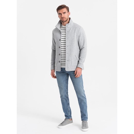Bluza męska casual ze stójką zapinana na guziki - szary melanż V2 OM-SSZP-0171 M ombre wyprzedaż