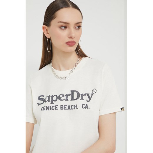 Superdry t-shirt bawełniany damski kolor beżowy Superdry L ANSWEAR.com