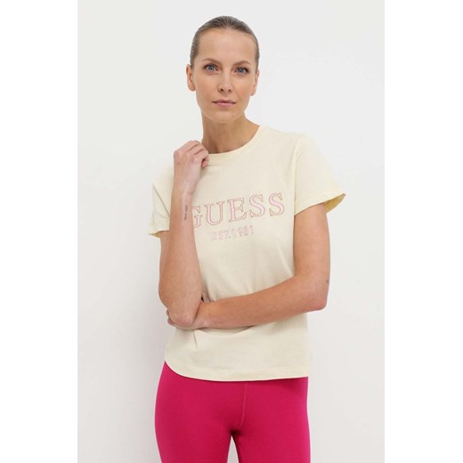 Guess t-shirt bawełniany NYRA damski kolor beżowy V4GI01 I3Z14 ze sklepu ANSWEAR.com w kategorii Bluzki damskie - zdjęcie 170134584