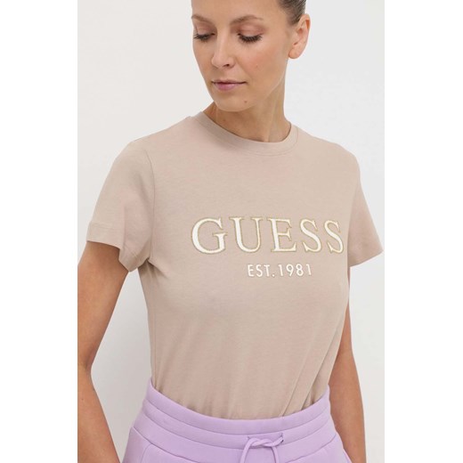 Bluzka damska Guess z aplikacjami  młodzieżowa z okrągłym dekoltem z krótkim rękawem 